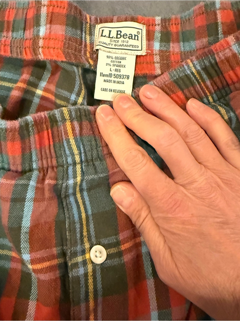 L.L. Bean Red, Green, Blue Plaid Flannel Pajama Pants - L